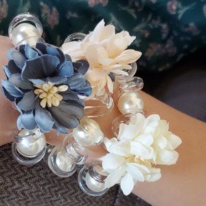 3 Wild Flower  Pearl Hair Cord Tie ( ALL 3 in ONE SET)